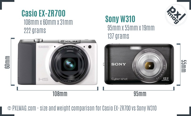 Casio EX-ZR700 vs Sony W310 size comparison