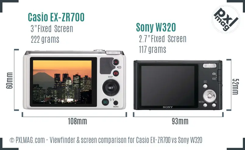 Casio EX-ZR700 vs Sony W320 Screen and Viewfinder comparison Casio EX-ZR700 vs Sony W320 Screen and Viewfinder comparison