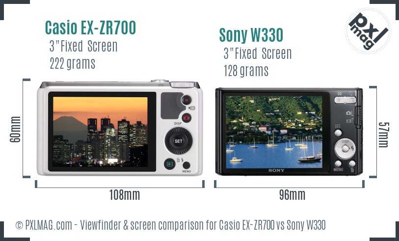 Casio EX-ZR700 vs Sony W330 Screen and Viewfinder comparison