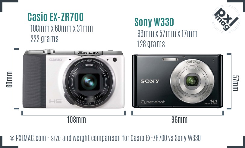 Casio EX-ZR700 vs Sony W330 size comparison Casio EX-ZR700 vs Sony W330 size comparison