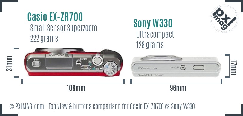 Casio EX-ZR700 vs Sony W330 top view buttons comparison