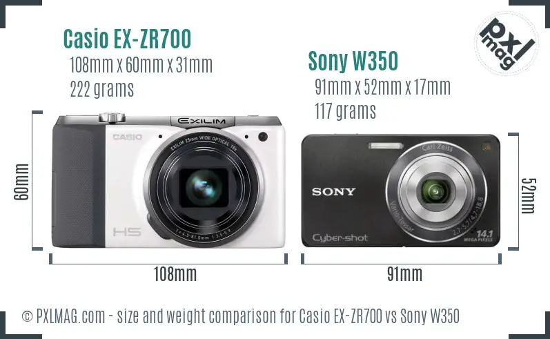 Size comparison of Casio EX-ZR700 and Sony DSC-W350