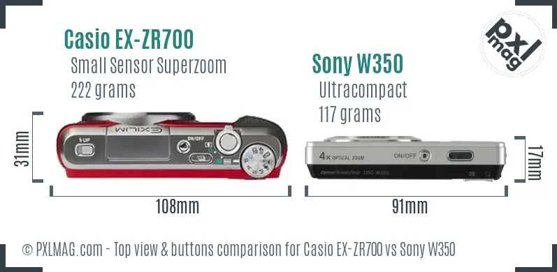 Top view design and control layout comparison of Casio EX-ZR700 and Sony DSC-W350