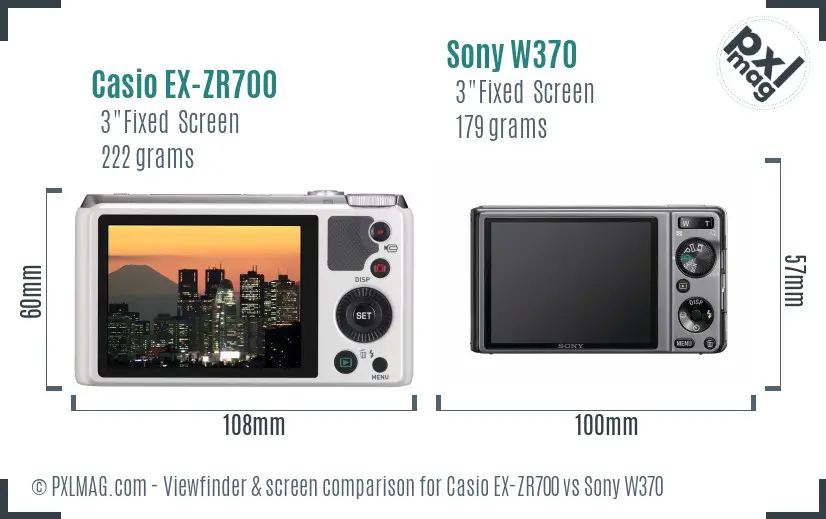 Casio EX-ZR700 vs Sony W370 Screen and Viewfinder comparison