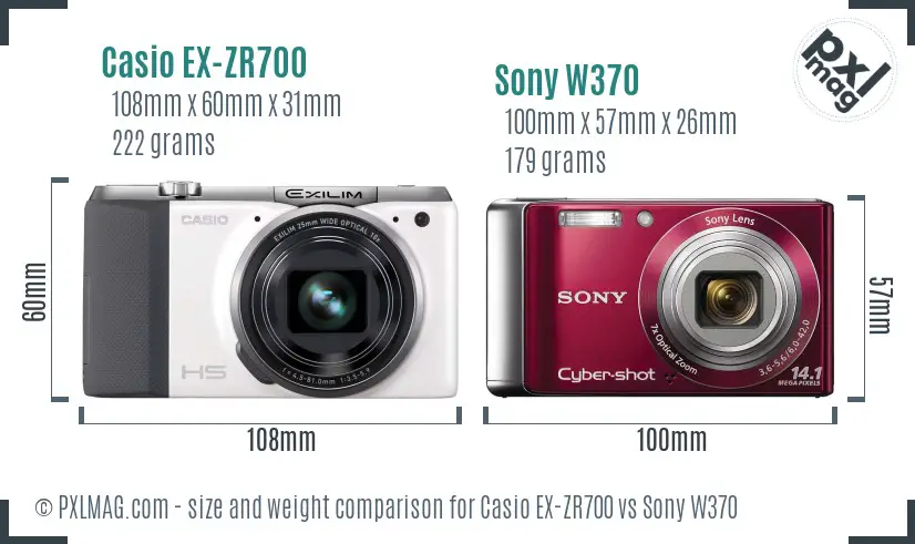 Casio EX-ZR700 vs Sony W370 size comparison