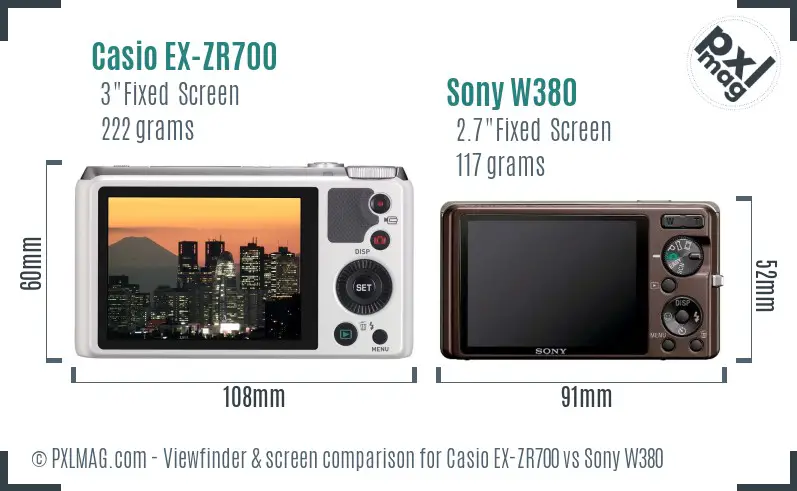 Casio EX-ZR700 vs Sony W380 Screen and Viewfinder comparison