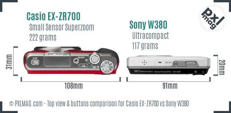 Casio EX-ZR700 vs Sony W380 top view buttons comparison