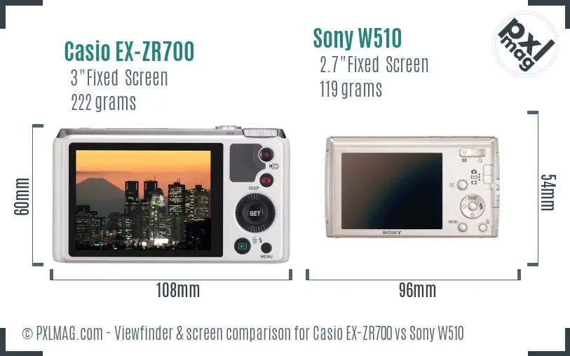 Casio EX-ZR700 vs Sony W510 Screen and Viewfinder comparison