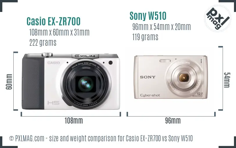 Casio EX-ZR700 vs Sony W510 size comparison