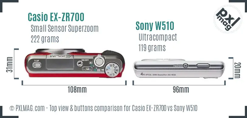 Casio EX-ZR700 vs Sony W510 top view buttons comparison