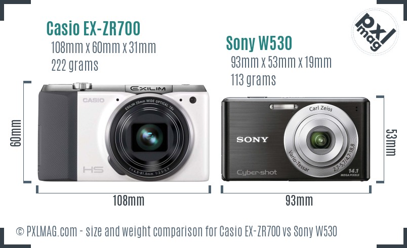 Casio EX-ZR700 vs Sony W530 size comparison Casio EX-ZR700 vs Sony W530 size comparison