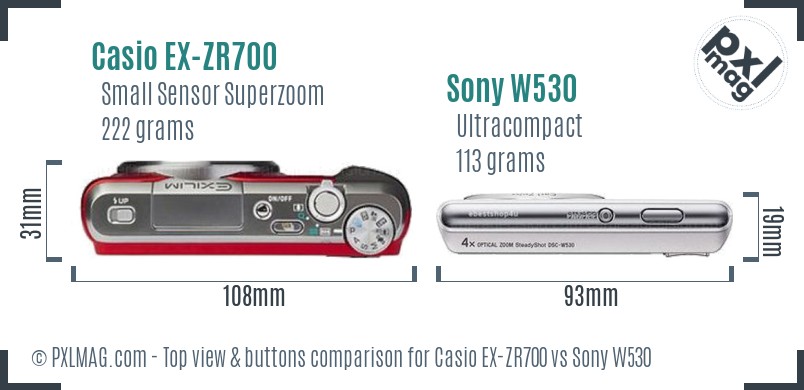 Casio EX-ZR700 vs Sony W530 top view buttons comparison