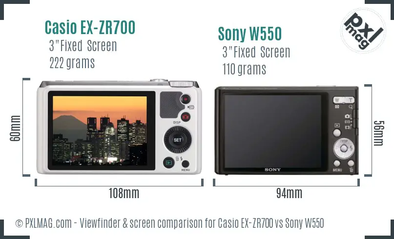Casio EX-ZR700 vs Sony W550 Screen and Viewfinder comparison
