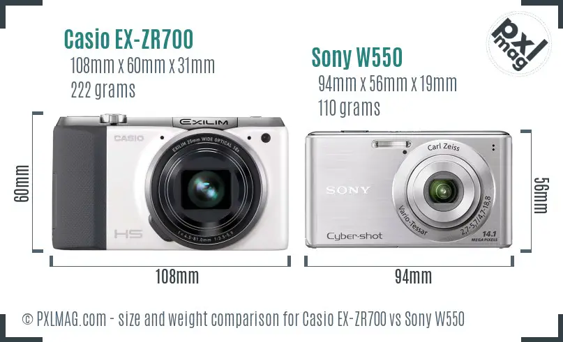 Casio EX-ZR700 vs Sony W550 size comparison Casio EX-ZR700 vs Sony W550 size comparison