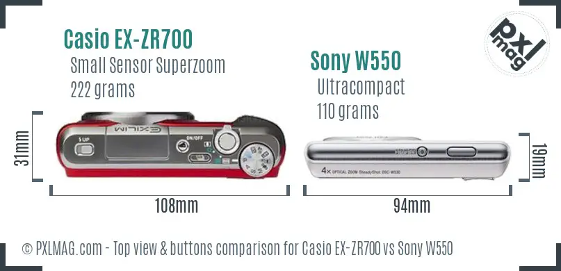 Casio EX-ZR700 vs Sony W550 top view buttons comparison