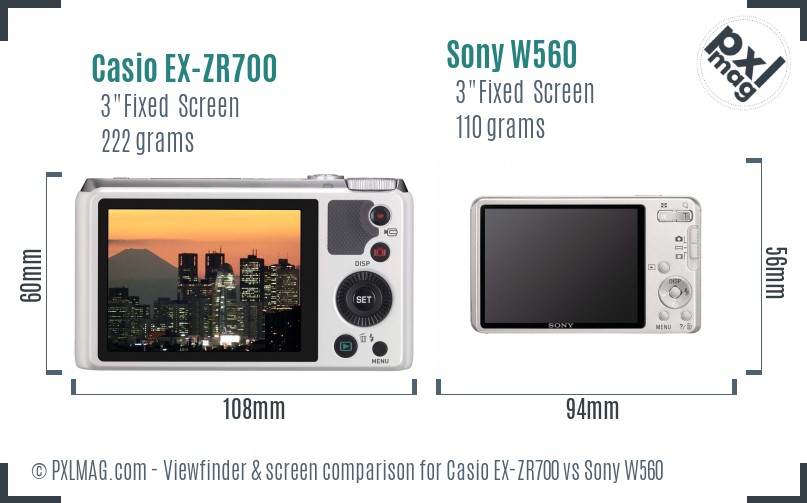 Casio EX-ZR700 vs Sony W560 Screen and Viewfinder comparison