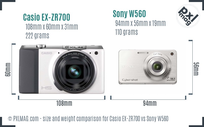 Casio EX-ZR700 vs Sony W560 size comparison Casio EX-ZR700 vs Sony W560 size comparison
