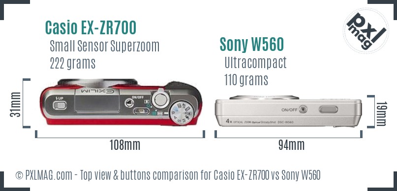 Casio EX-ZR700 vs Sony W560 top view buttons comparison