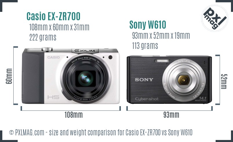 Casio EX-ZR700 vs Sony W610 size comparison