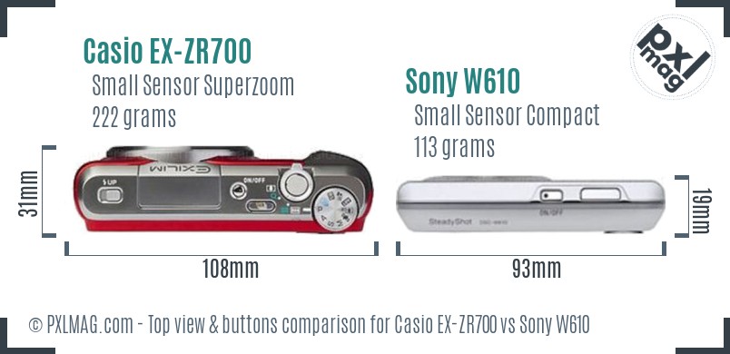 Casio EX-ZR700 vs Sony W610 top view buttons comparison