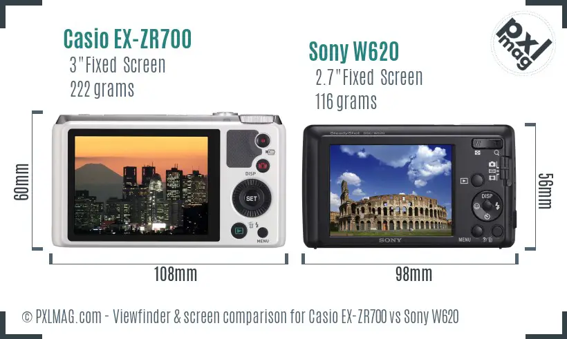 Casio EX-ZR700 vs Sony W620 Screen and Viewfinder comparison