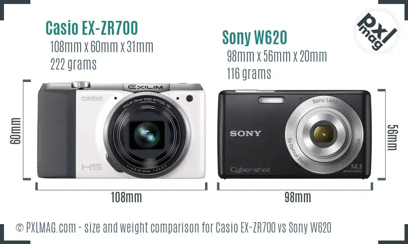 Casio EX-ZR700 vs Sony W620 size comparison