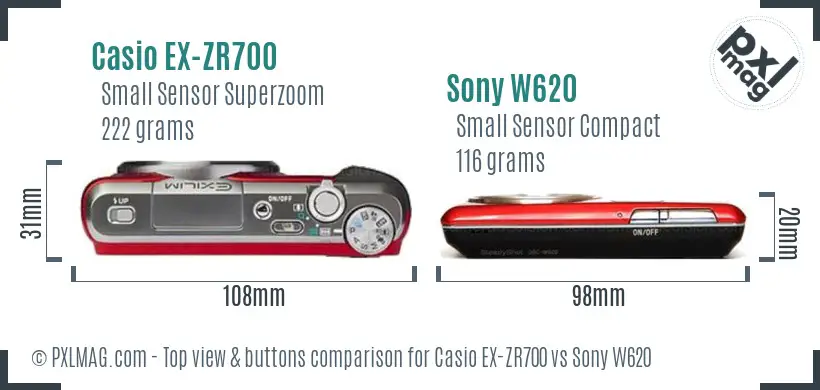 Casio EX-ZR700 vs Sony W620 top view buttons comparison