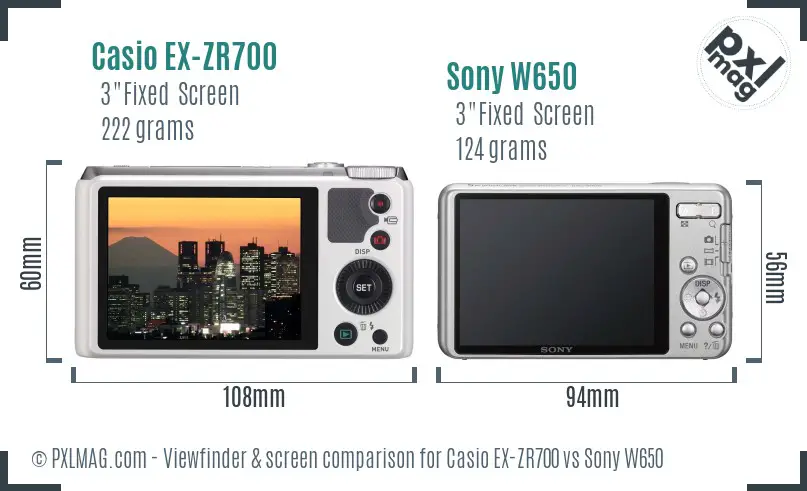 Casio EX-ZR700 vs Sony W650 Screen and Viewfinder comparison Casio EX-ZR700 vs Sony W650 Screen and Viewfinder comparison