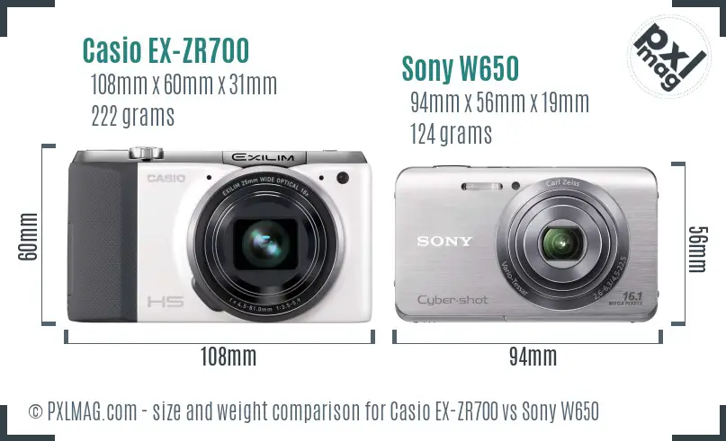 Casio EX-ZR700 vs Sony W650 size comparison Casio EX-ZR700 vs Sony W650 size comparison