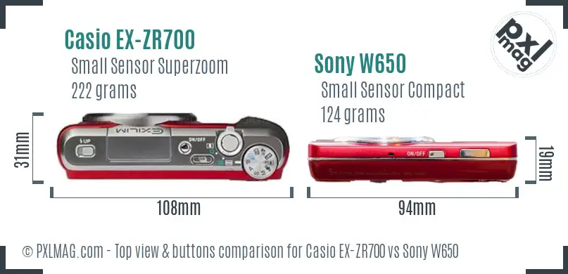 Casio EX-ZR700 vs Sony W650 top view buttons comparison Casio EX-ZR700 vs Sony W650 top view buttons comparison