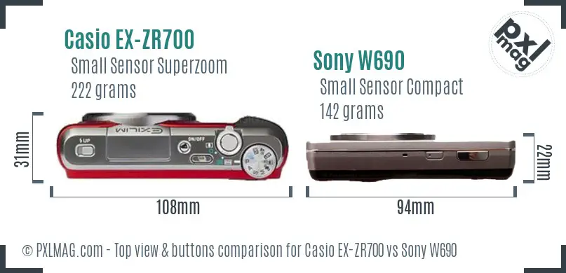 Casio EX-ZR700 vs Sony W690 top view buttons comparison Casio EX-ZR700 vs Sony W690 top view buttons comparison