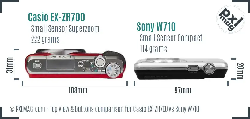 Casio EX-ZR700 vs Sony W710 top view buttons comparison Casio EX-ZR700 vs Sony W710 top view buttons comparison