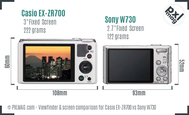 Casio EX-ZR700 vs Sony W730 Screen and Viewfinder comparison