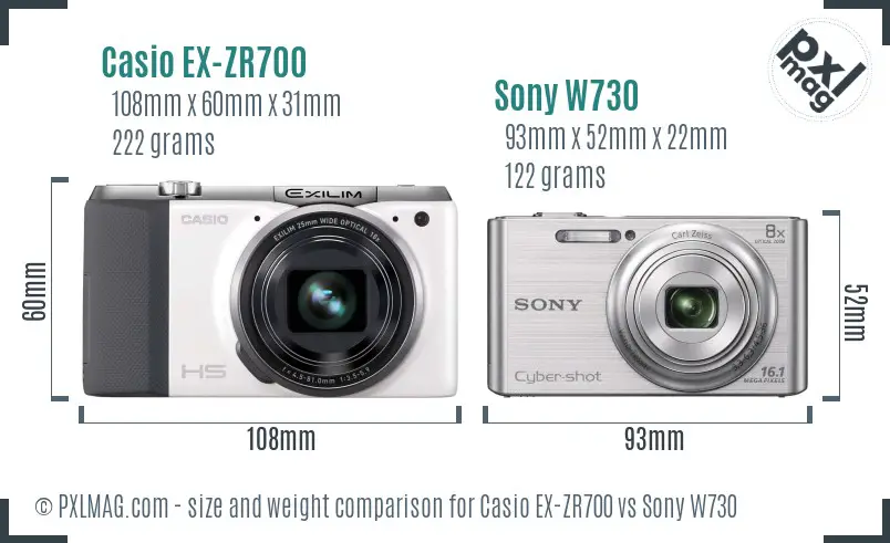 Casio EX-ZR700 vs Sony W730 size comparison