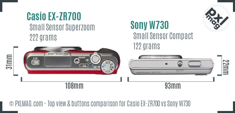 Casio EX-ZR700 vs Sony W730 top view buttons comparison