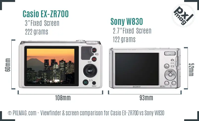 Casio EX-ZR700 vs Sony W830 Screen and Viewfinder comparison