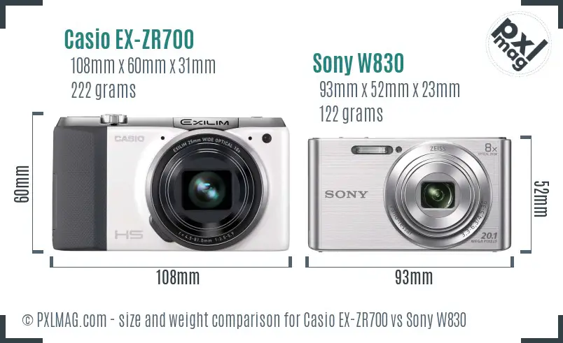 Casio EX-ZR700 vs Sony W830 size comparison