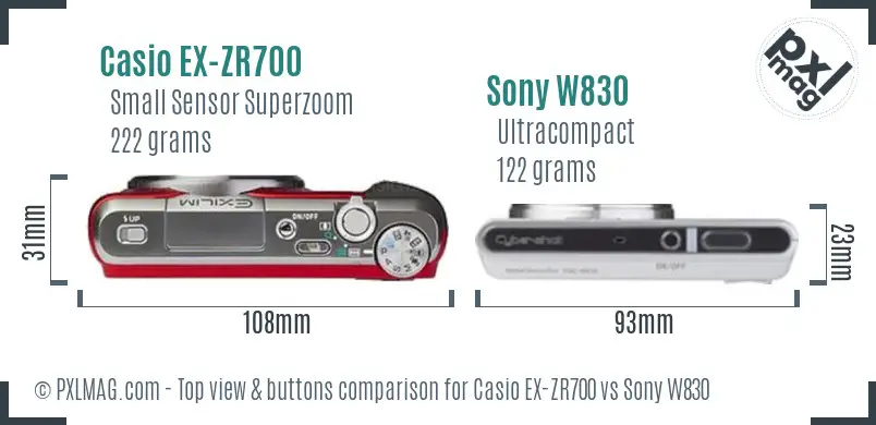 Casio EX-ZR700 vs Sony W830 top view buttons comparison