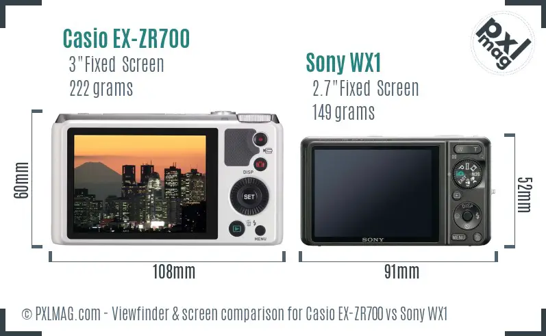 Casio EX-ZR700 vs Sony WX1 Screen and Viewfinder comparison