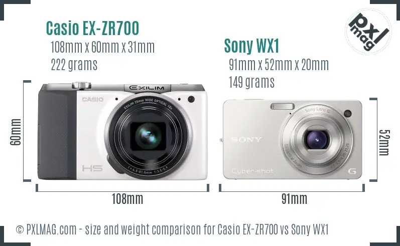 Casio EX-ZR700 vs Sony WX1 size comparison