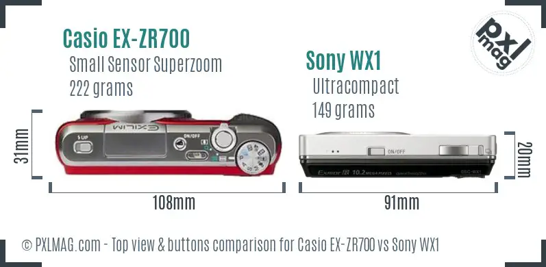 Casio EX-ZR700 vs Sony WX1 top view buttons comparison