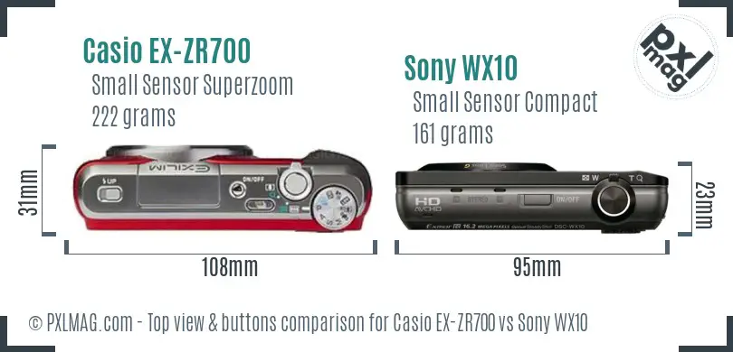 Casio EX-ZR700 vs Sony WX10 top view buttons comparison Casio EX-ZR700 vs Sony WX10 top view buttons comparison