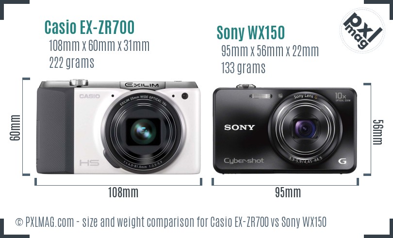Casio EX-ZR700 vs Sony WX150 size comparison