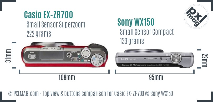 Casio EX-ZR700 vs Sony WX150 top view buttons comparison