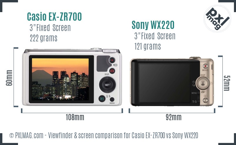 Casio EX-ZR700 vs Sony WX220 Screen and Viewfinder comparison