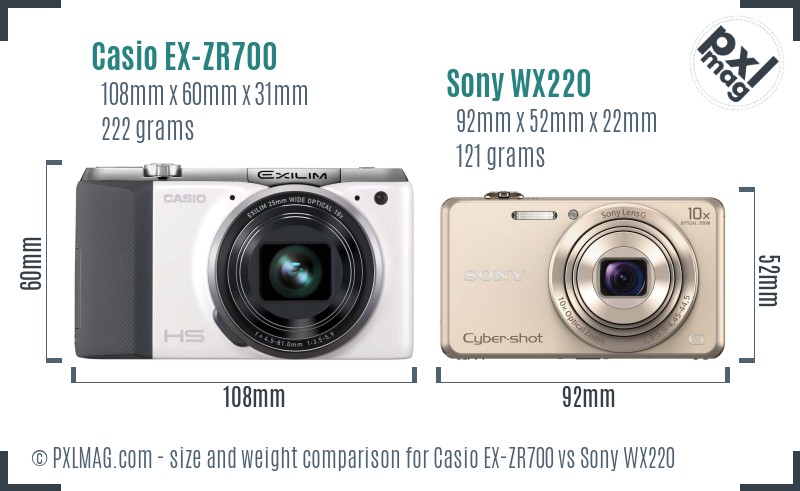 Casio EX-ZR700 vs Sony WX220 size comparison