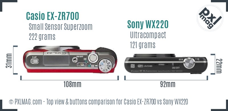 Casio EX-ZR700 vs Sony WX220 top view buttons comparison