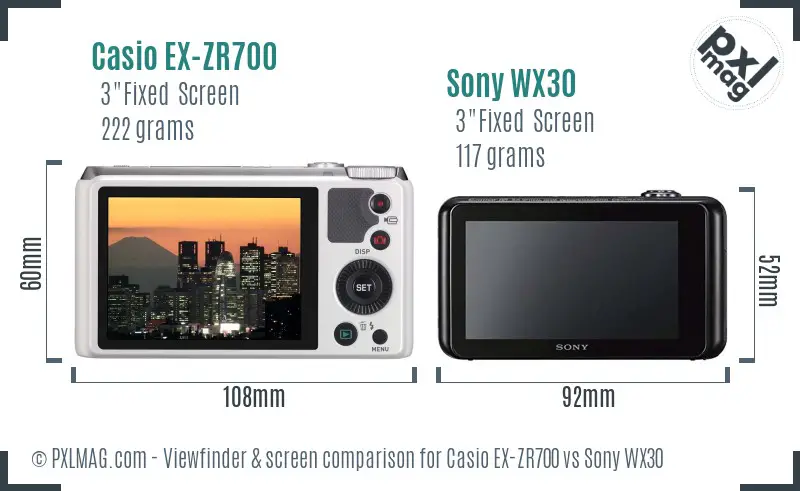 Casio EX-ZR700 vs Sony WX30 Screen and Viewfinder comparison