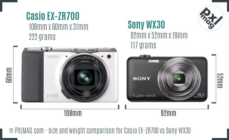 Casio EX-ZR700 vs Sony WX30 size comparison