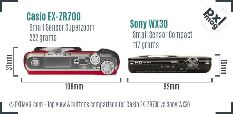 Casio EX-ZR700 vs Sony WX30 top view buttons comparison